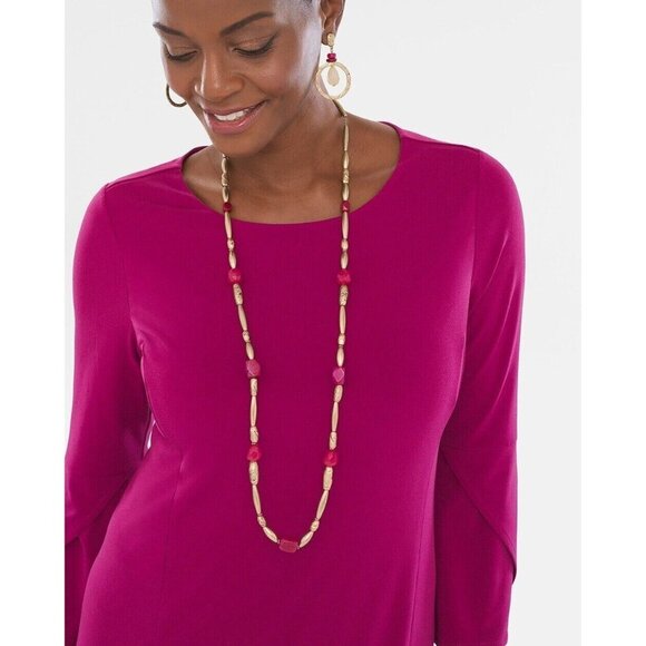 Chicos Long Gold-Tone and Pink Single-Strand Beaded Necklace 36 to 40 in - Picture 5 of 7